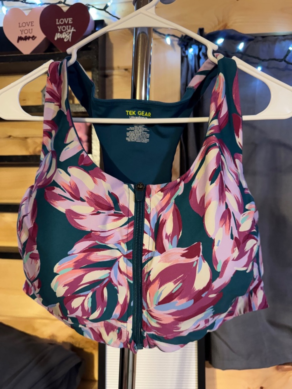 tek gear Teal Floral Front-Zip Sports Bra